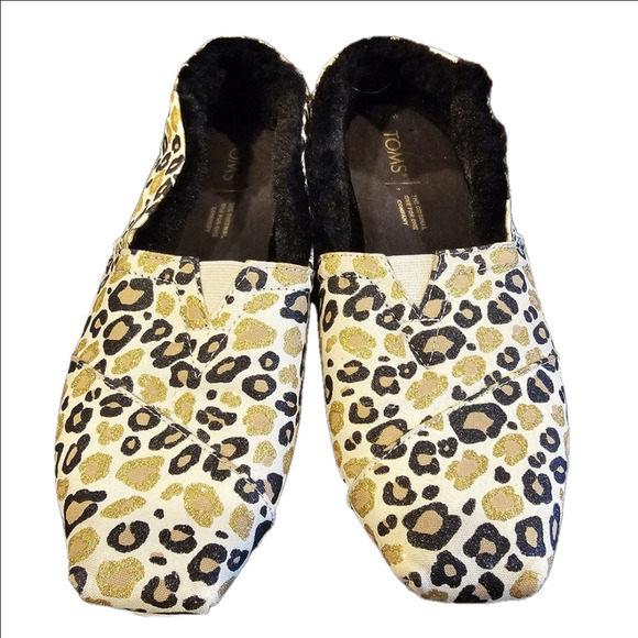 Toms Alpargata Faux Fur Lined Natural Glitter Cheetah Print Shoes Size 7.5 - Picture 7 of 11